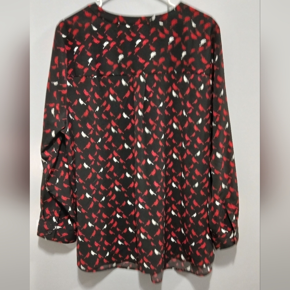 Catherine's Cardinal Print Long Sleeve Blouse Womens XL Office Casual Plus - Picture 2 of 5